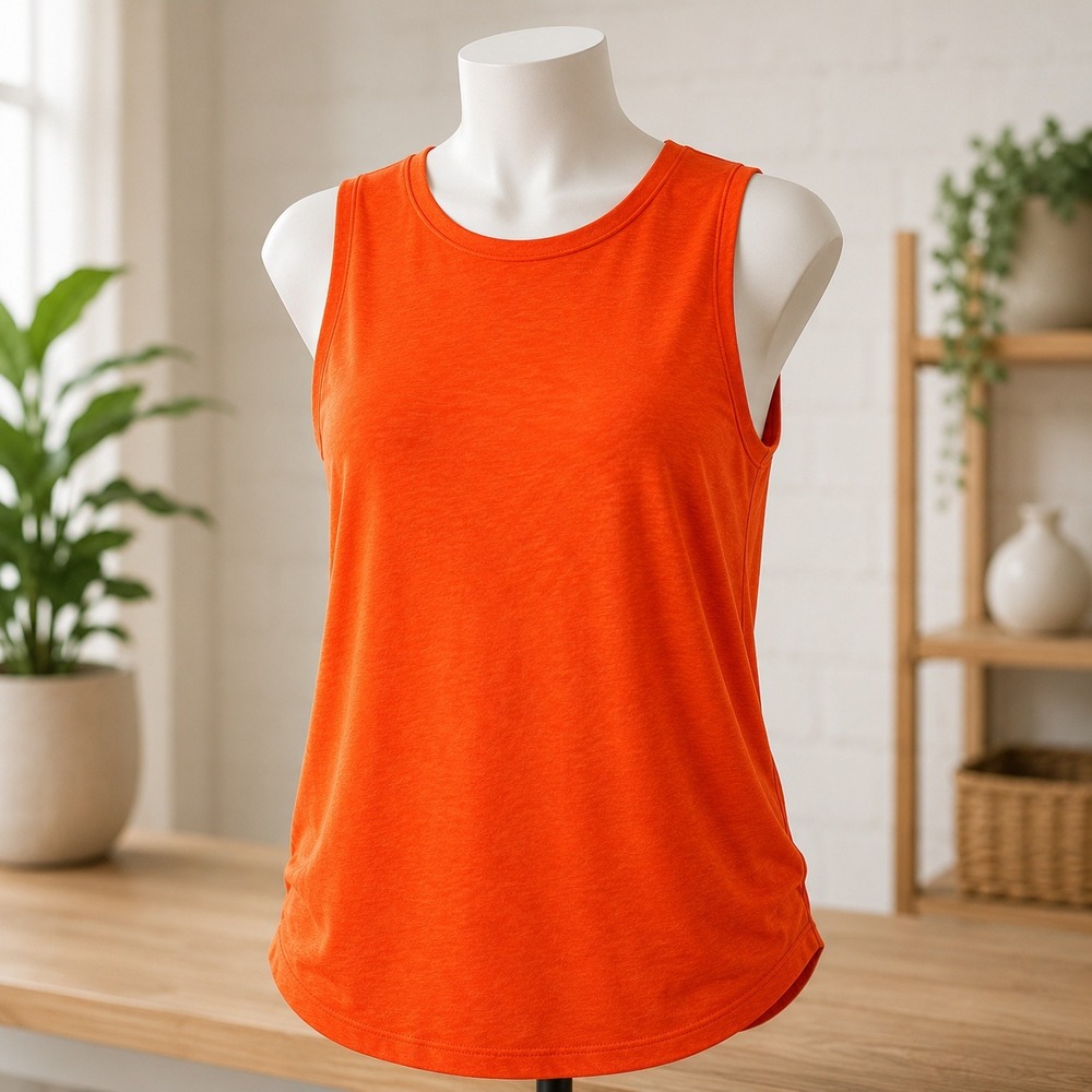 NWT Caslon Tank Top 1X Orange Slub Knit Sleeveless High-Low Hem Round Neck